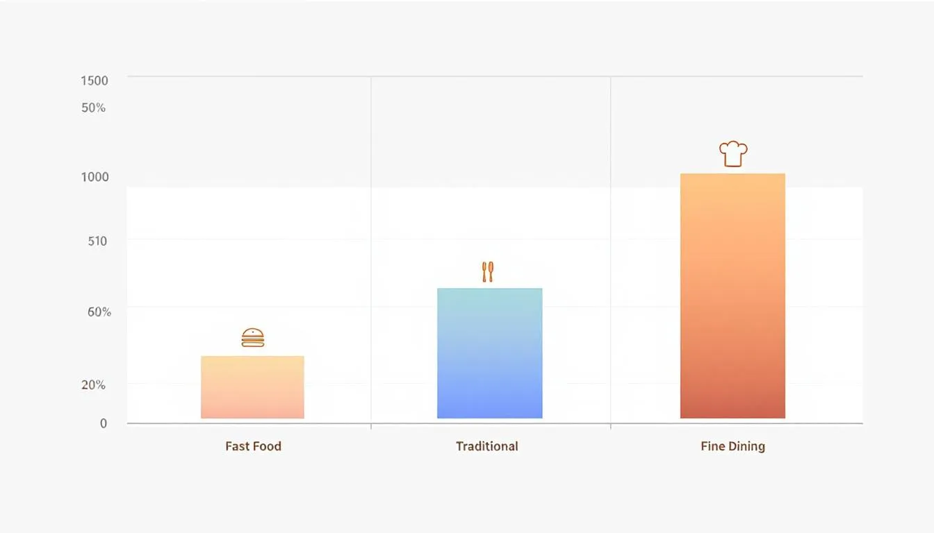 Comparatif visuel des coûts d'assurance professionnelle par type de restaurant : rapide, traditionnel et gastronomique