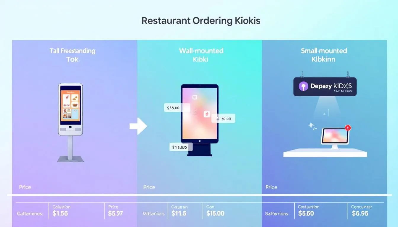 Comparatif visuel des prix de bornes de commande restaurant par type : totem, murale et tablette