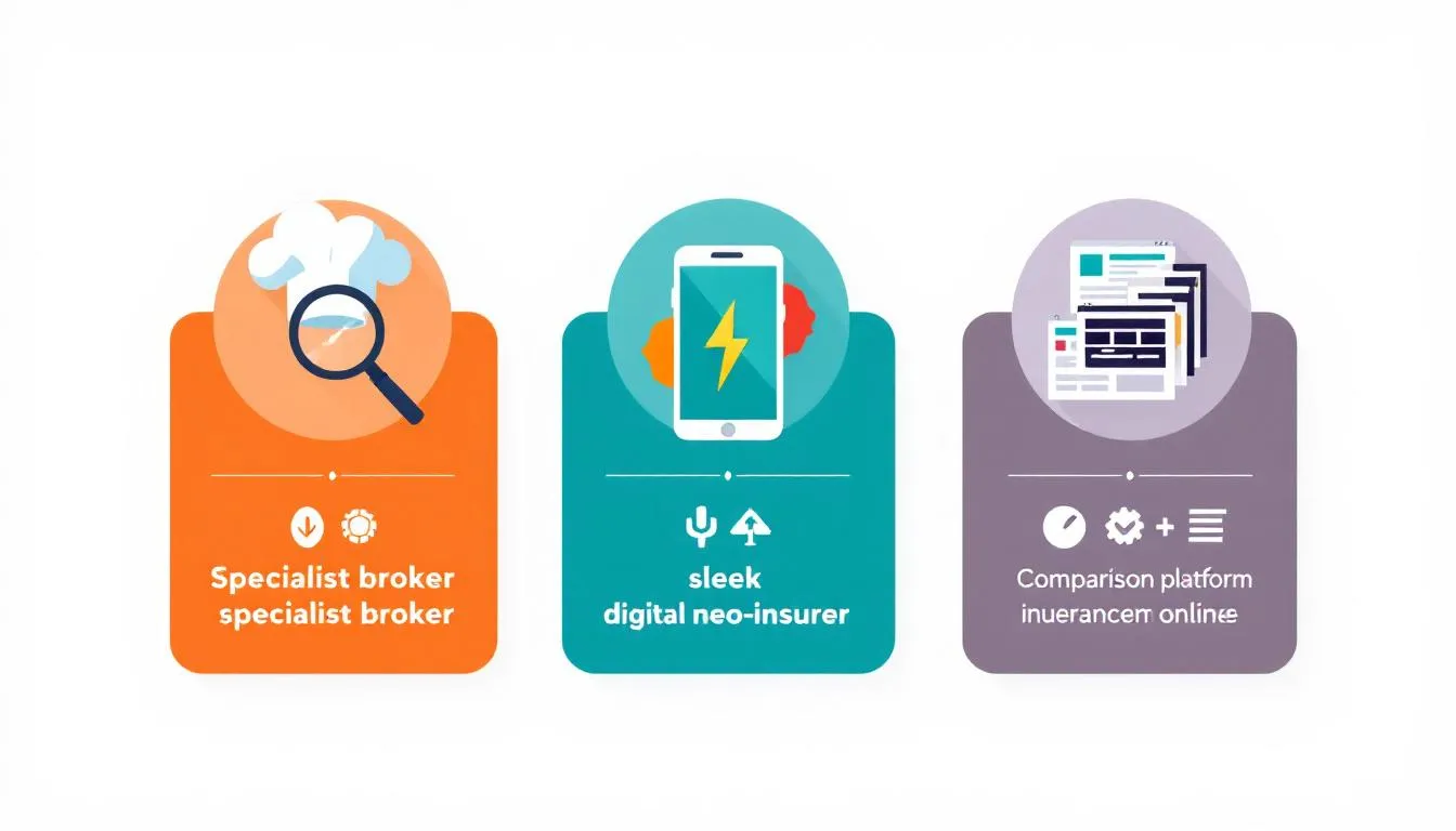 Schéma illustrant les trois familles d'acteurs du marché de l'assurance restaurant en ligne