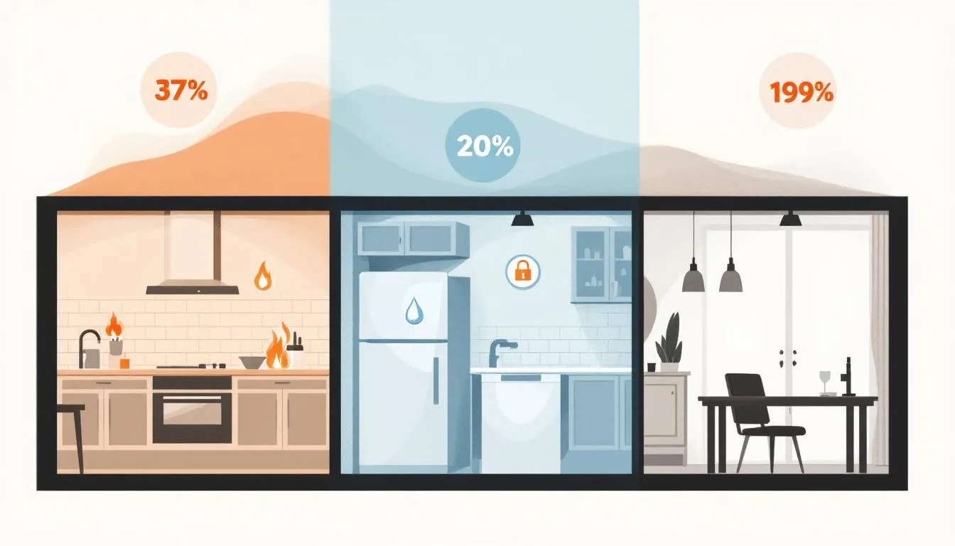 Infographie des trois principaux risques en restauration : incendie, dégâts des eaux et vol avec répartition
