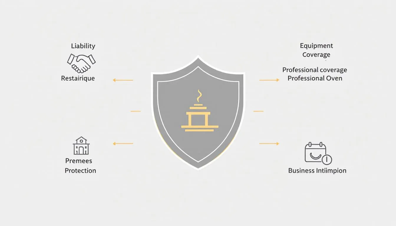 Schéma des quatre composantes de la multirisque professionnelle restaurant : RC Pro, local, matériel, perte exploitation