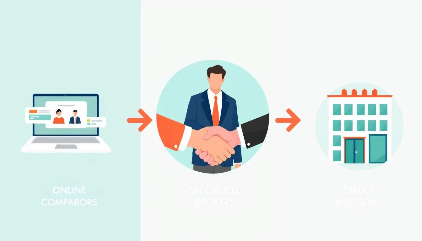 Schema des trois canaux pour obtenir un devis assurance restaurant comparateur courtier assureur