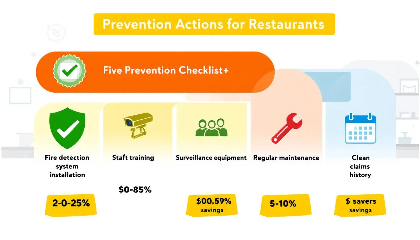 Checklist visuelle des actions de prévention en restaurant et leur impact estimé sur la réduction de la prime d'assurance